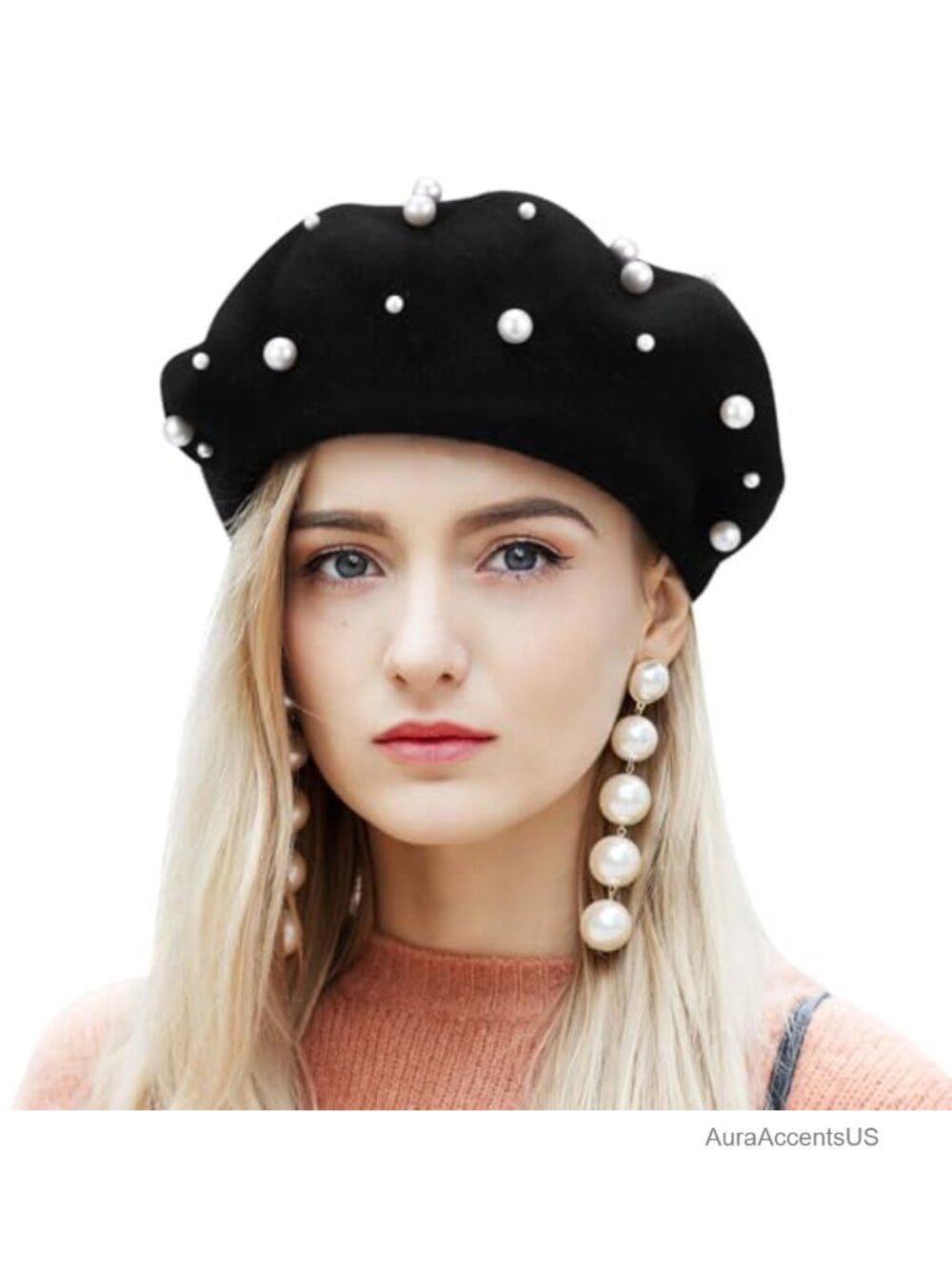 Womens Classic Pearl French Beret Hat